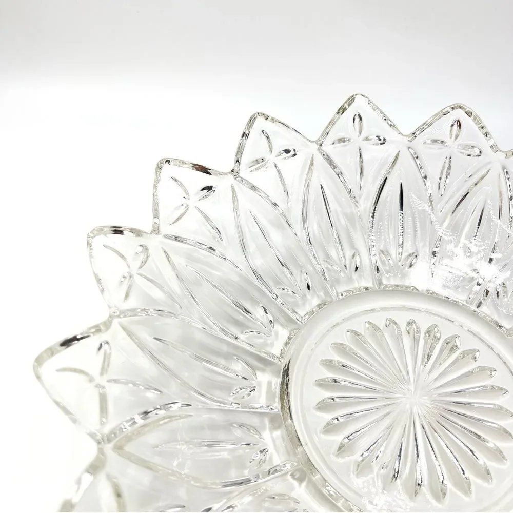 Vintage Federal Cut Glass Dish Bowl Sun Flower Sunflower Petal Starburst Pattern